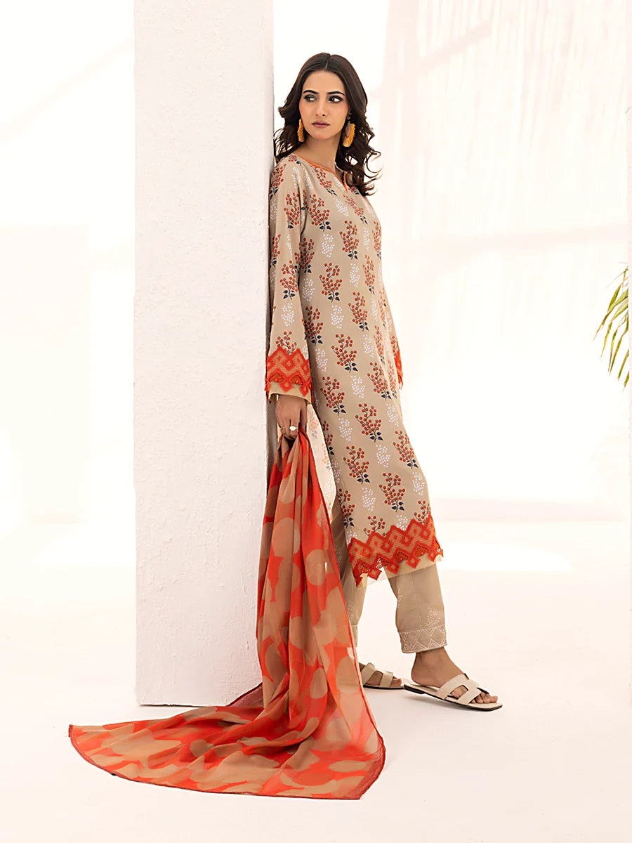3PC Unstitched Printed Lawn Silk Suit (ASI098)