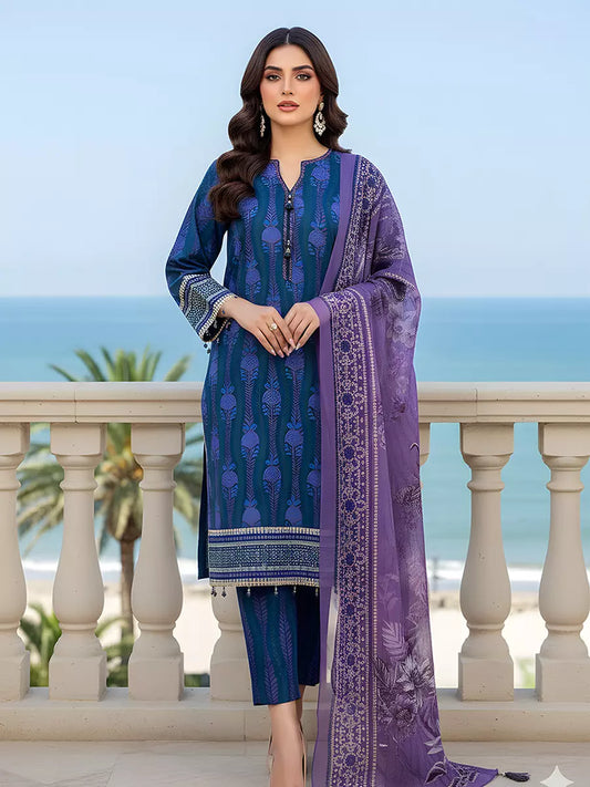 3PC Unstitched Printed Silk Lawn Suit (SUNS7ASI317)