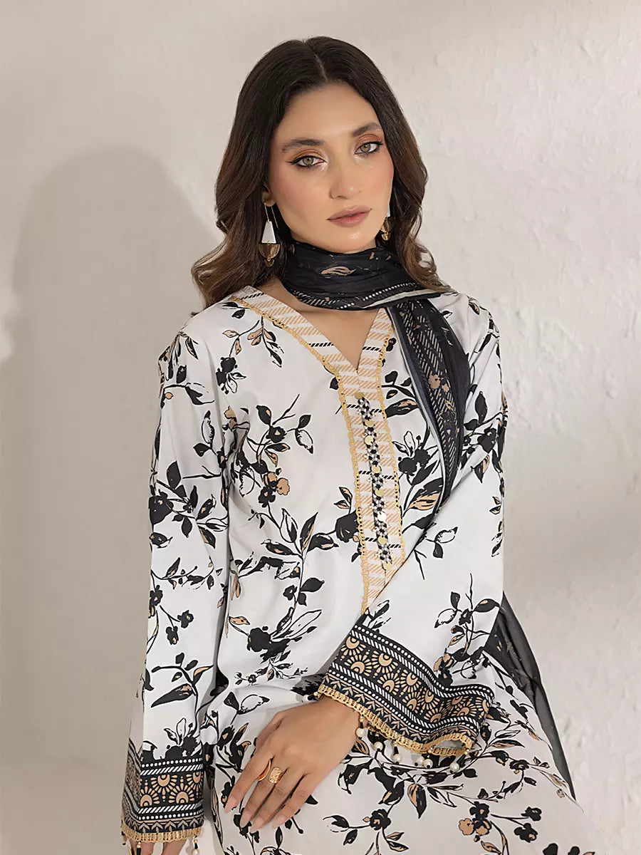 3PC Unstitched Printed Lawn Silk Suit (ASI287)