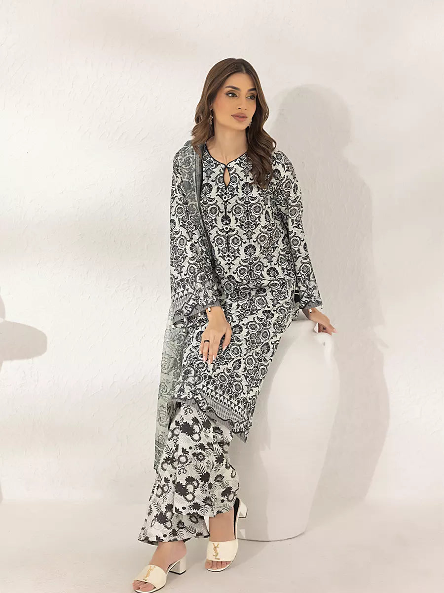 3PC Unstitched Printed Lawn Silk Suit (ASI285)