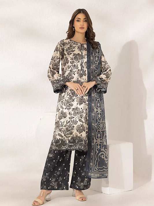 3PC Unstitched Printed Lawn Silk Suit (ASI283)