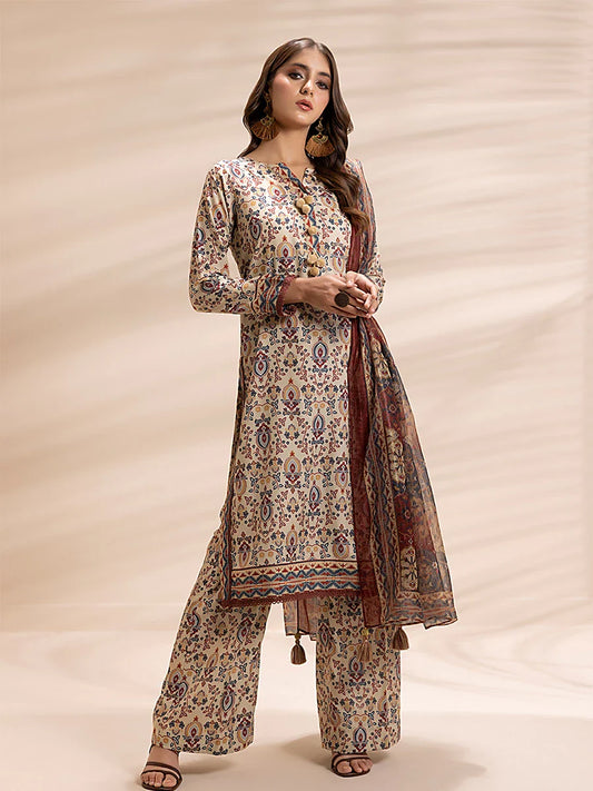 3PC Unstitched Printed Lawn Silk Suit (ASI145)