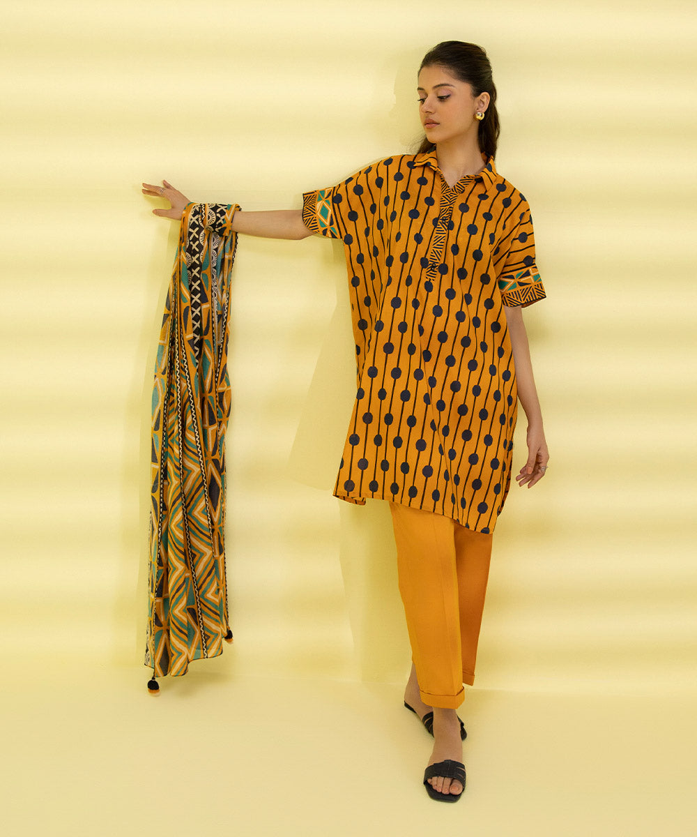 PRINTED LAWN SUIT - Multi Yellow