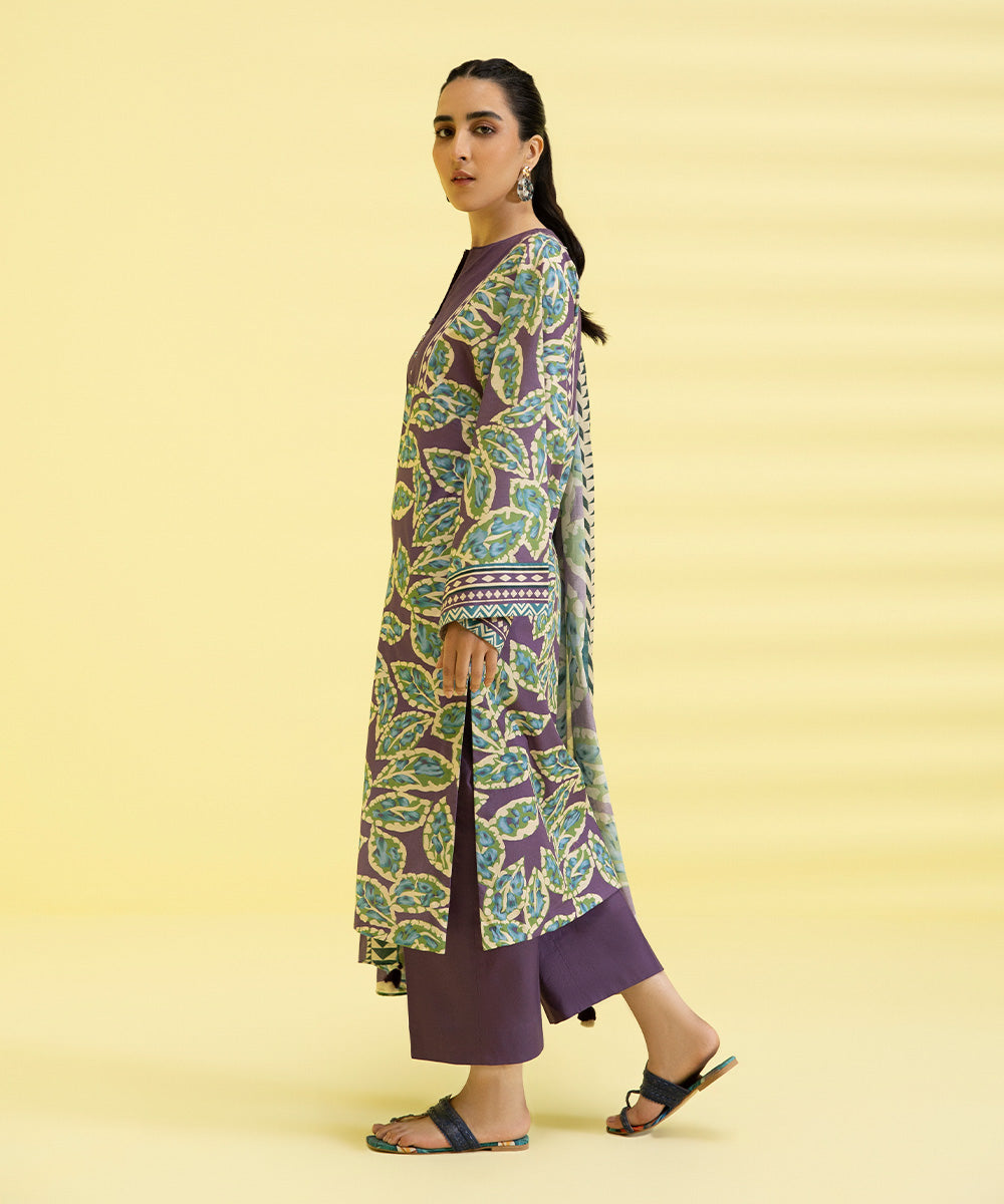 PRINTED LAWN SUIT - Mauve