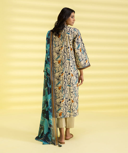 PRINTED LAWN SUIT - Off White & Cobalt Blue