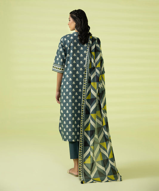 PRINTED LAWN SUIT - Grey & Mustard