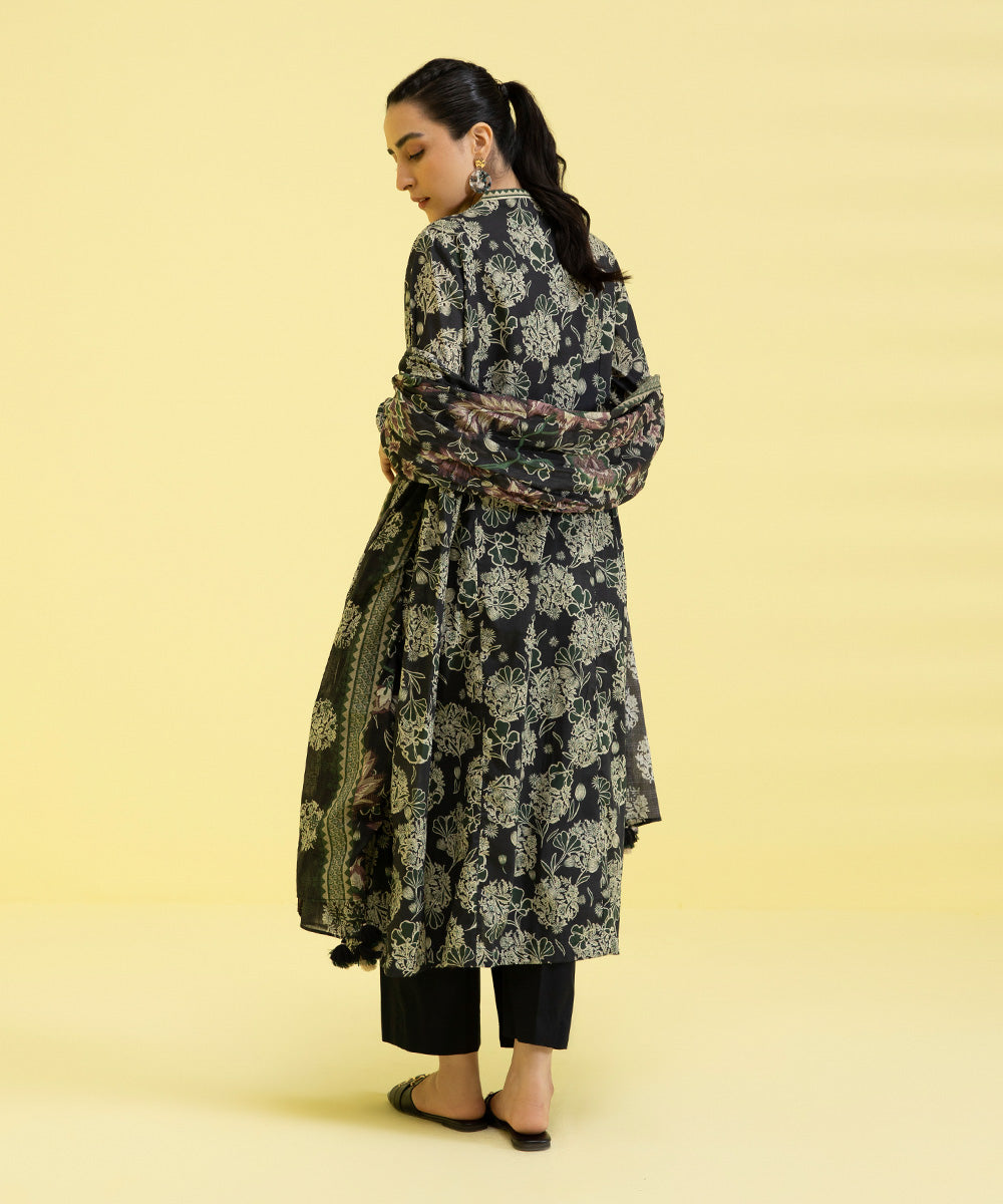 PRINTED LAWN SUIT - Black