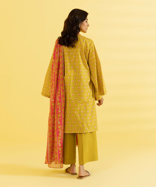 PRINTED LAWN SUIT - Mustard & Pink