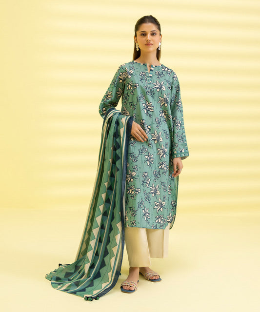 PRINTED LAWN SUIT - Laurel and Teal Blue