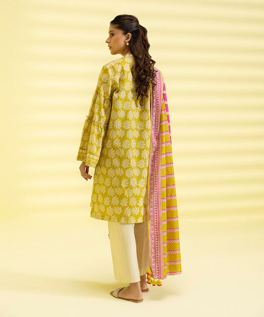 PRINTED LAWN SUIT - Mustard