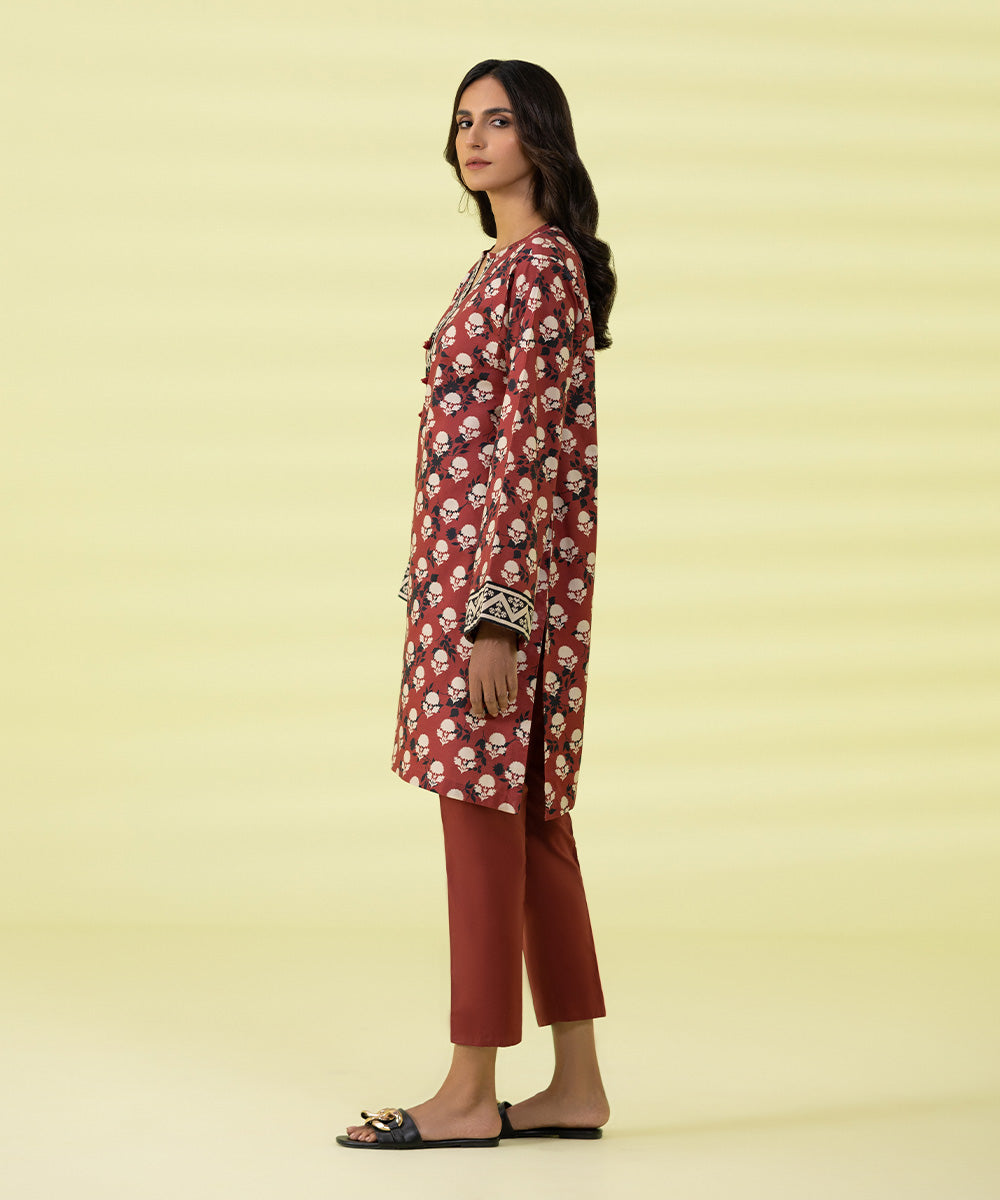 PRINTED LAWN SUIT - Wine Red