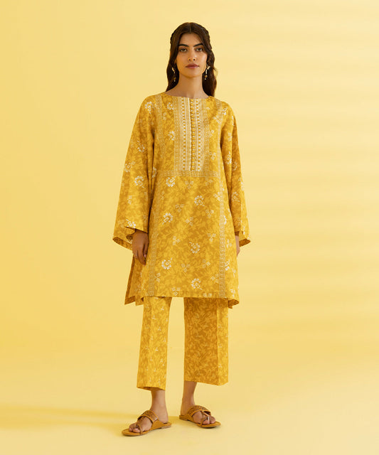 PRINTED LAWN SUIT - Yellow