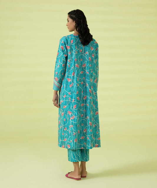 PRINTED LAWN SUIT - Cyan
