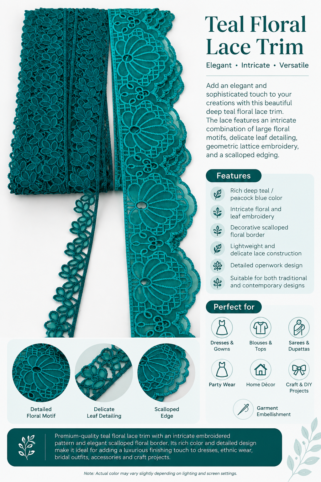 Premium Scalloped Lace- Teal Green