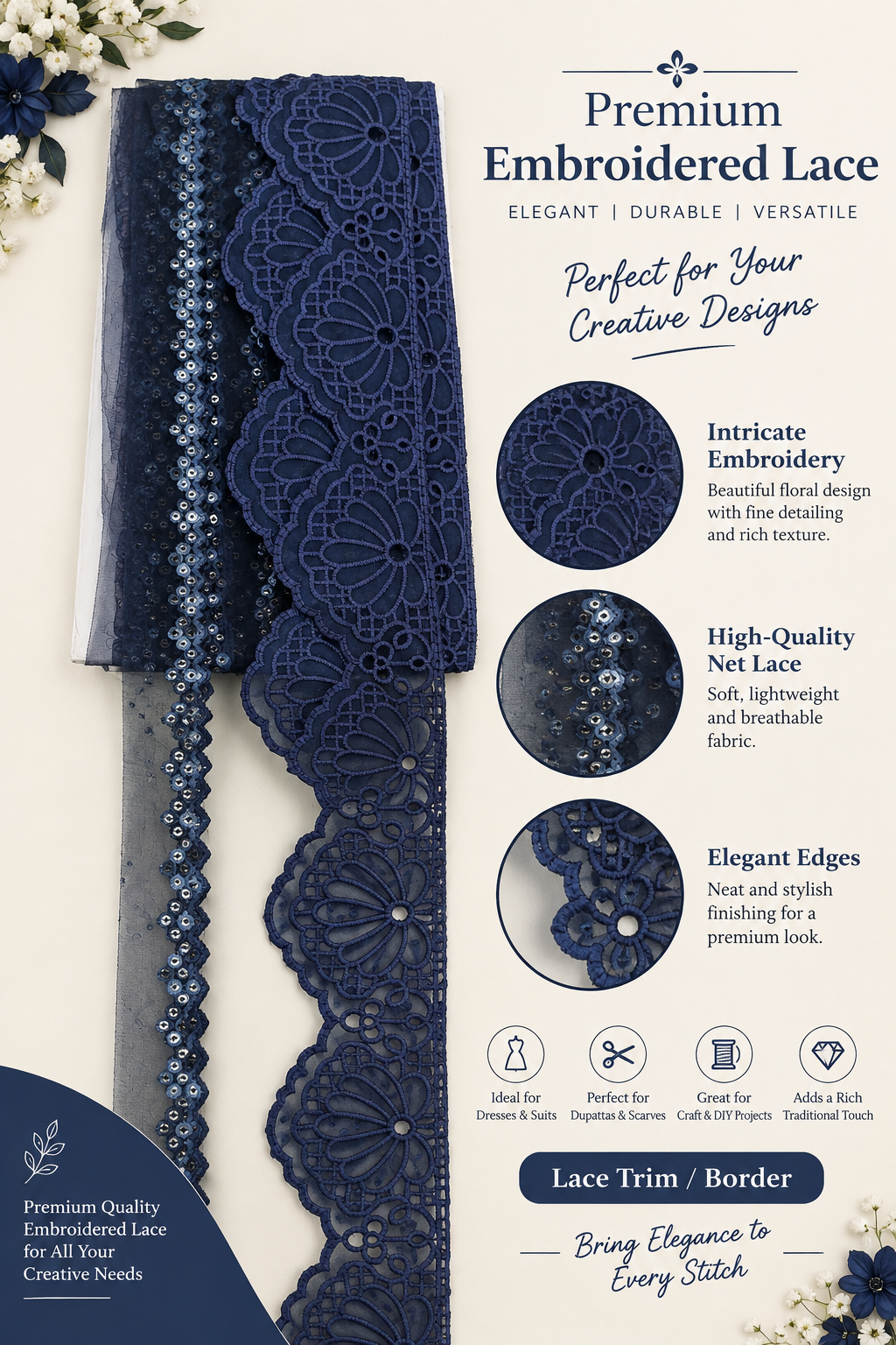 Premium Scalloped Lace- Blue