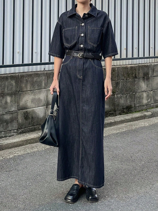 Button-Up Casual Denim Shirt Dress