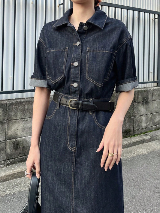 Button-Up Casual Denim Shirt Dress