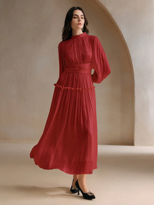 Sparkly Fabric Puffy Sleeve Waist Patchwork High Waist Dress