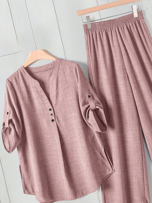 Casual Stripe Fabric Pants Co ord set