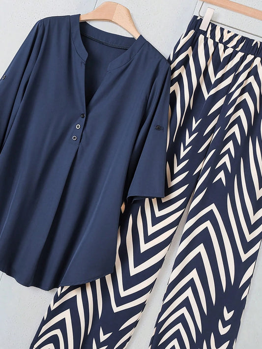 Casual Stripe Fabric Pants Co ord set