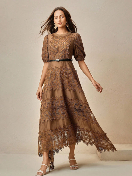 Elegant Round Neck Lace Patchwork Dress