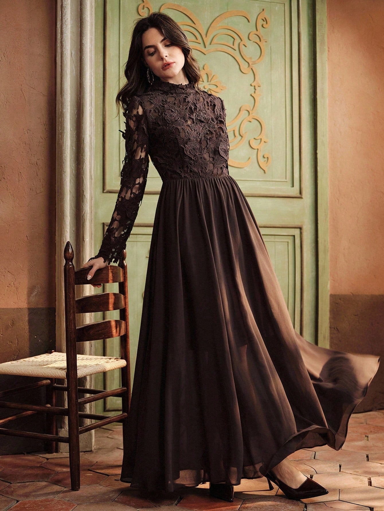 Lace Patchwork Flared Dress