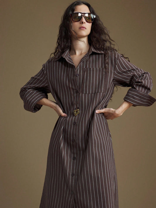 Brown & White Striped Maxi Dress