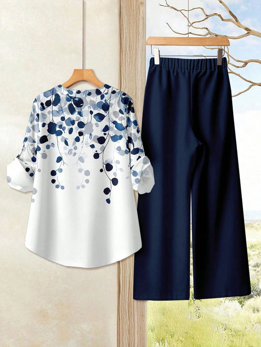 Button Front Shirt With Wide-Leg Pants Co ord set