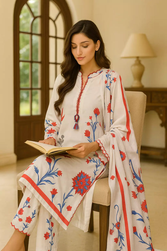 3PC Unstitched Printed Lawn Silk Suit (SUNS7ASI175)