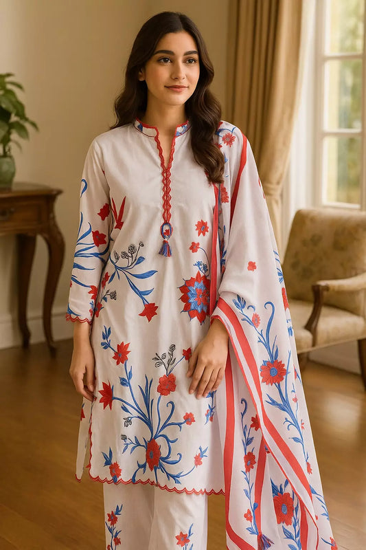 3PC Unstitched Printed Lawn Silk Suit (SUNS7ASI175)