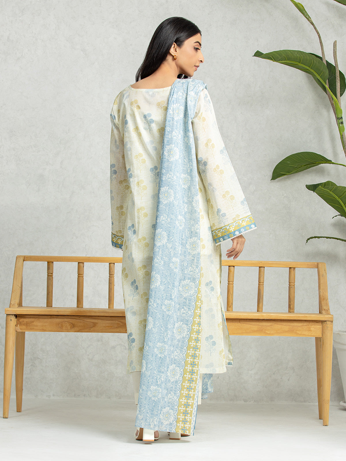 Cream Printed Lawn 3 Piece