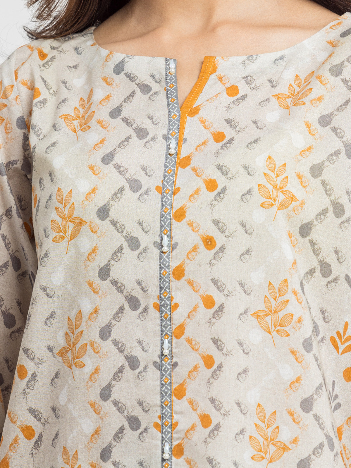 Light Beige Printed Lawn 3 Piece