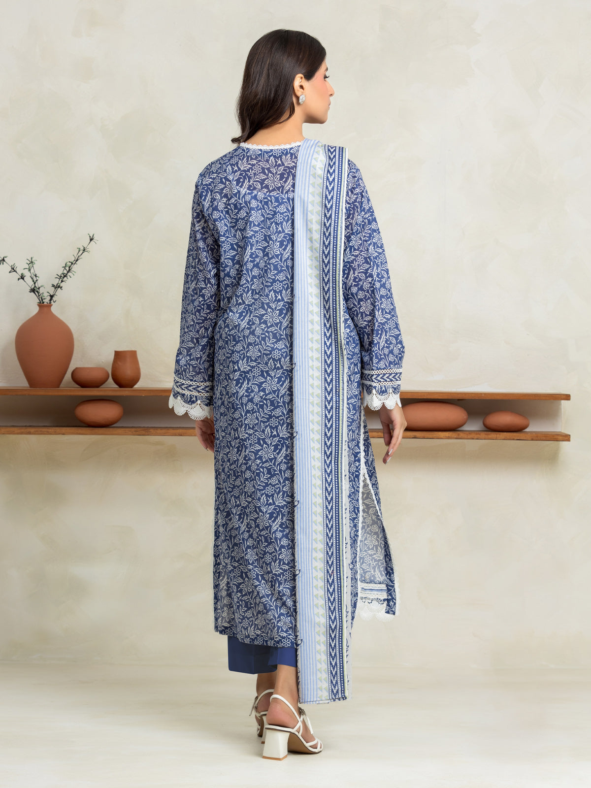Blue & White Printed Lawn 3 Piece