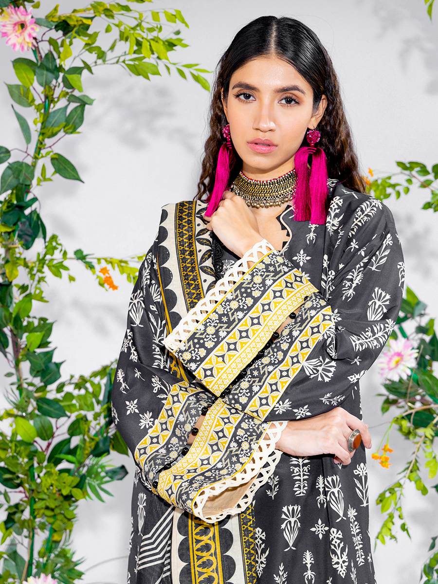 3pc Unstitched - Printed Lawn Silk (SI9)