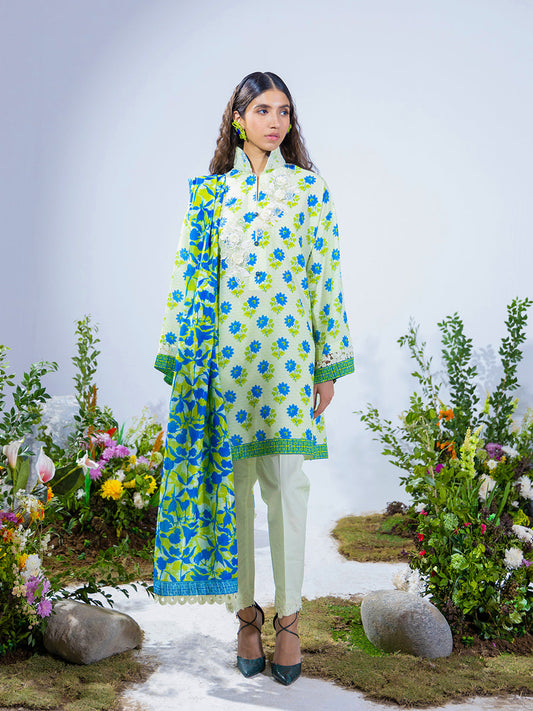 3PC Unstitched Printed Lawn Silk Suit (SI14)