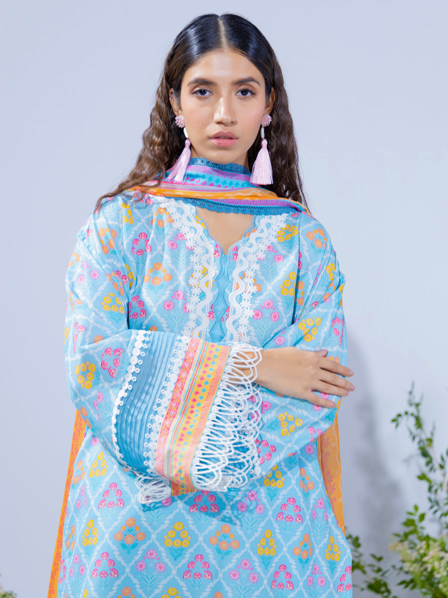 3pc Unstitched Printed Lawn Silk (SI10)