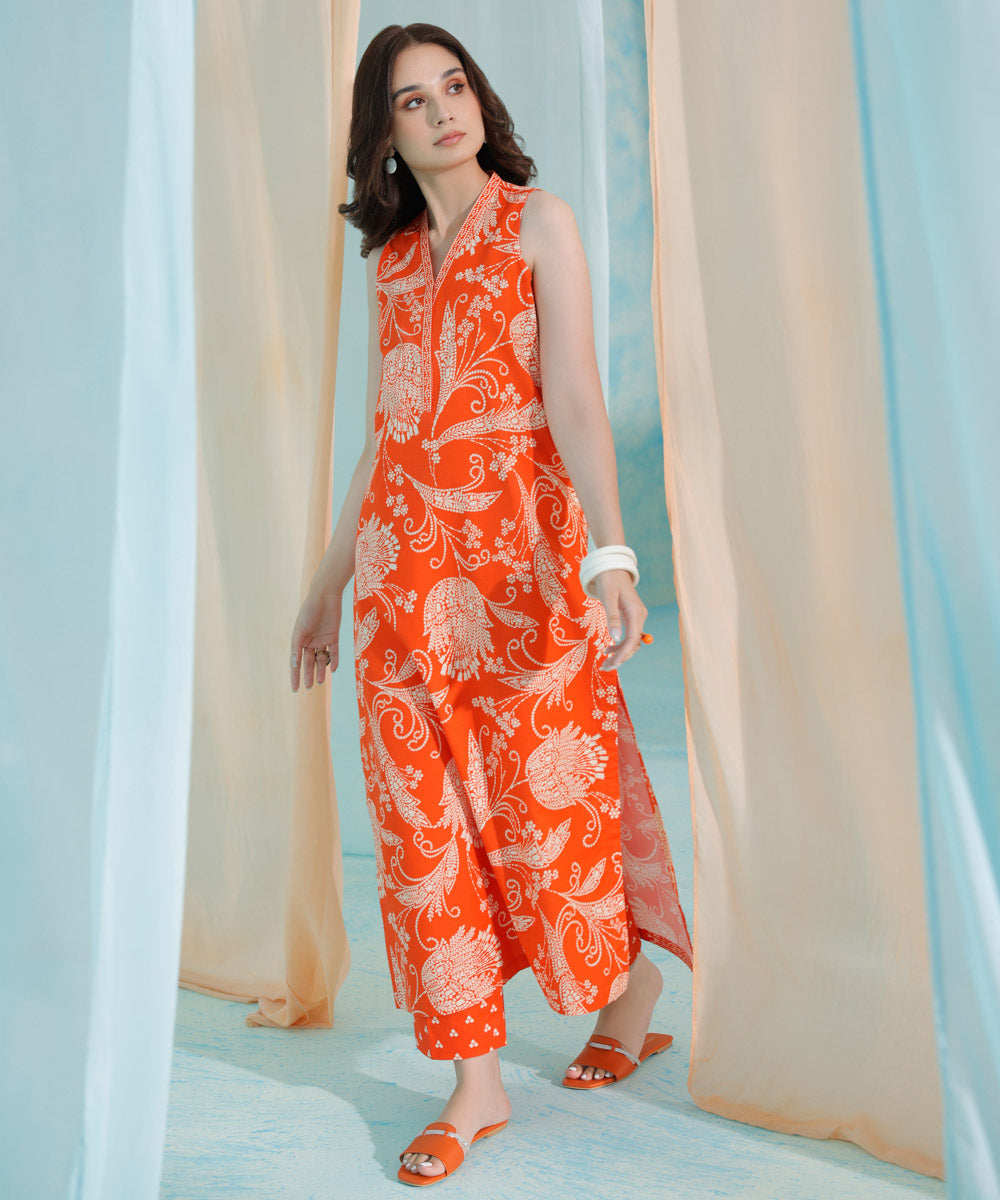 PRINTED LAWN SUIT - Saffron