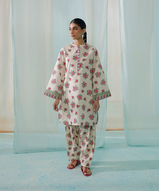 PRINTED LAWN SUIT - Ivory
