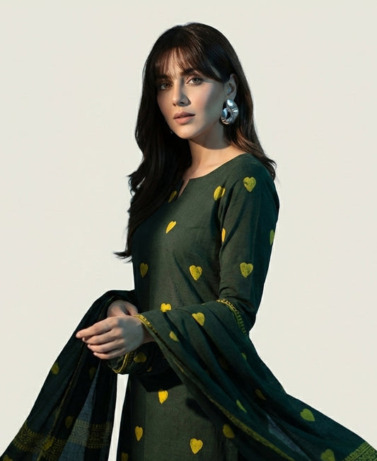 Ajrak Design Dress Anahata Green – Organic Dye Hand Block Printed Two-Piece (Lawn)
