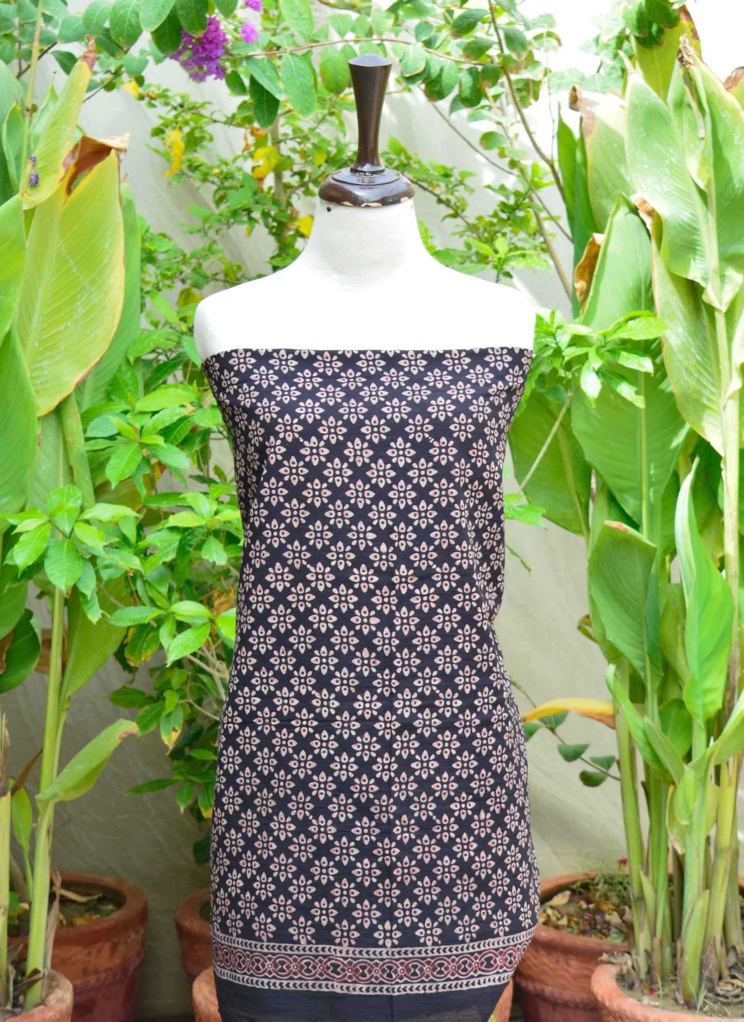 Ajrak Black Floral – Unstitched Lawn Two-Piece (Shirt & Dupatta)