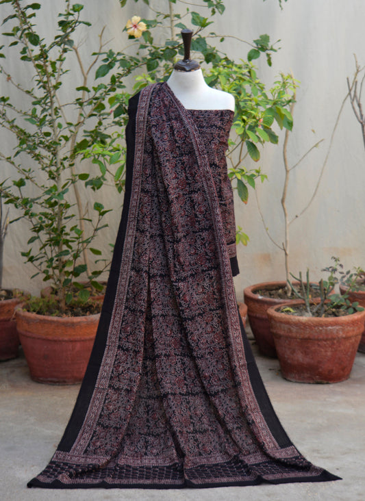 Ajrak Design Dress Black Floral Bel – Lawn Shirt & Dopatta Set