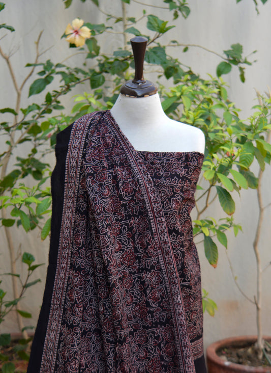 Ajrak Design Dress Black Floral Bel – Lawn Shirt & Dopatta Set