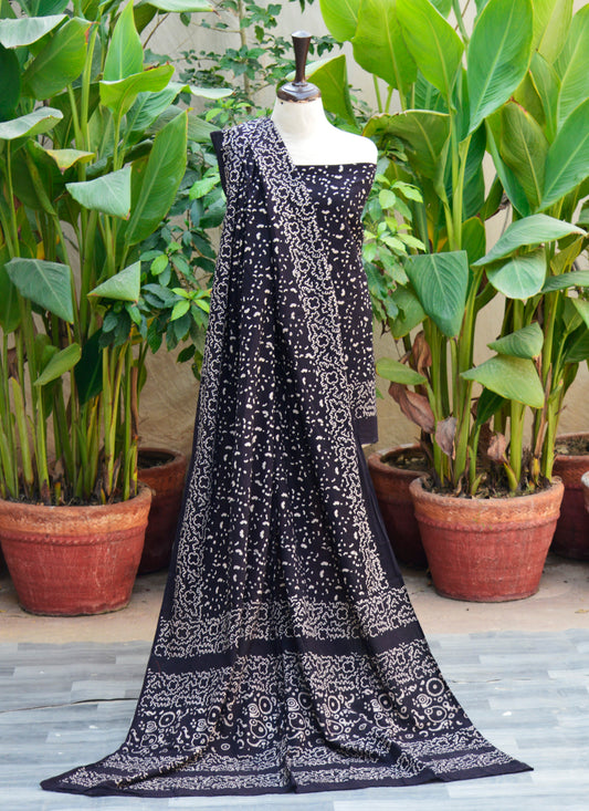 Ajrak Design Dress Black Panthera Pardus – Organic Dye Hand Block Printed Two-Piece (Lawn)