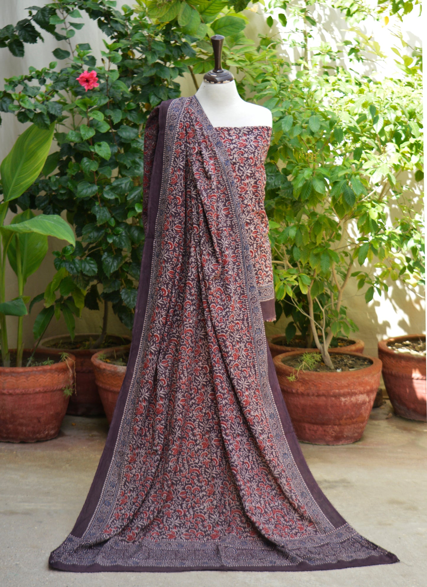 Ajrak Design Dress Floral Bel Two Tone – Natural Dye Hand Block Printed Lawn Two-Piece