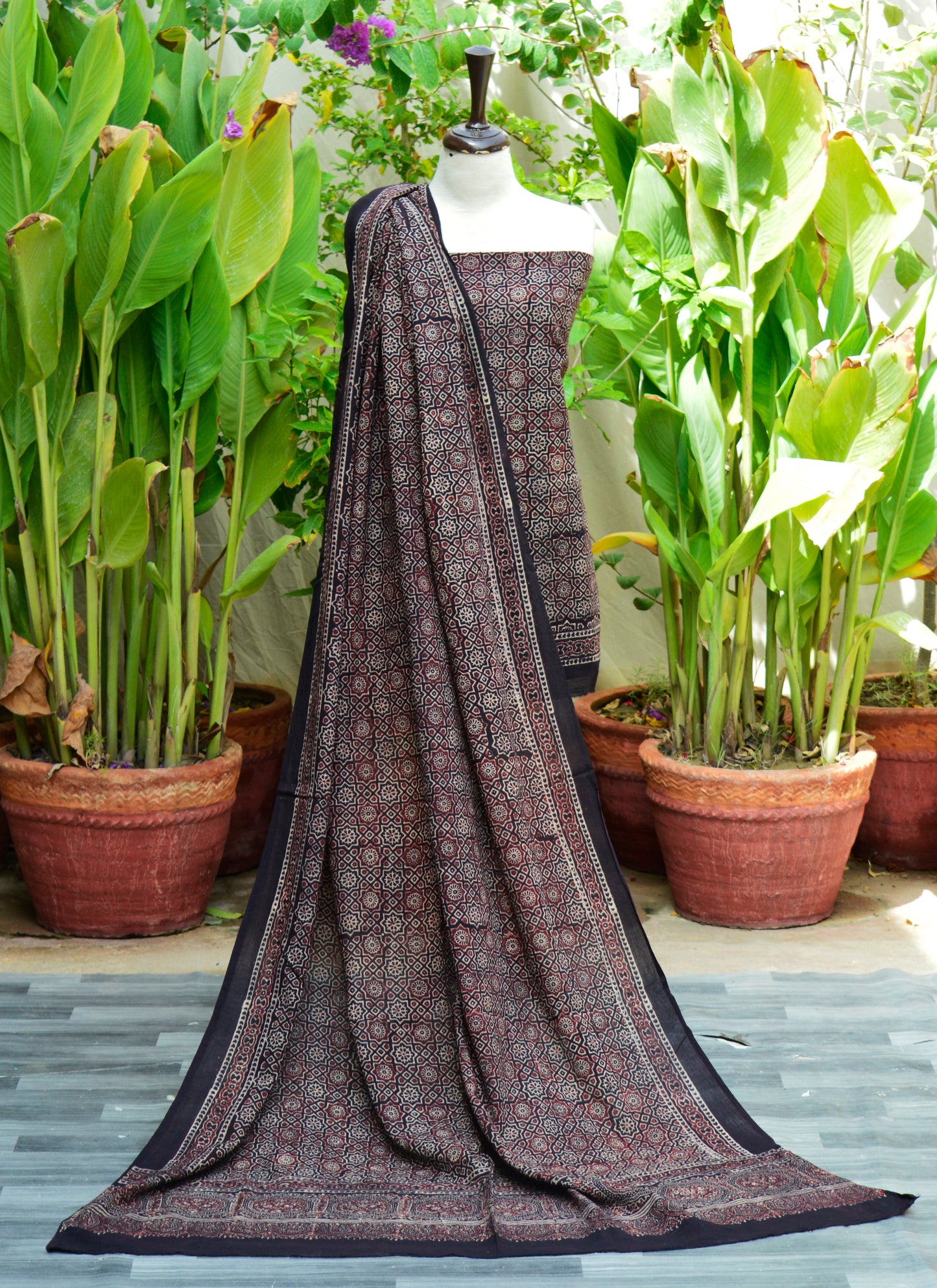 Organic Dye Hand Block Printed Ajrak Moroccan Two-Piece Set – Lawn (Shirt & Dupatta)