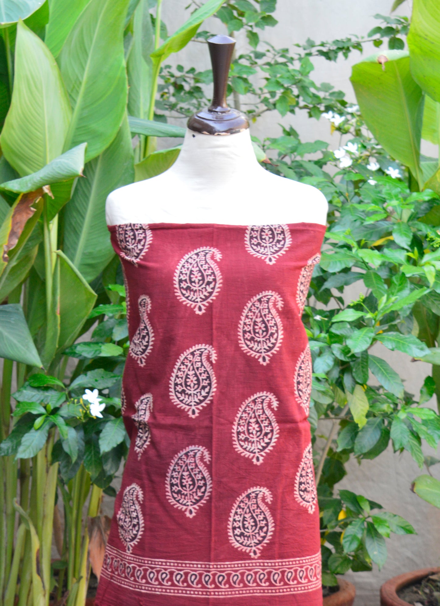 Ajrak Design Dress Red Anbi Motif Lawn– Luxury Organic Dye Hand Block Printed Two-Piece