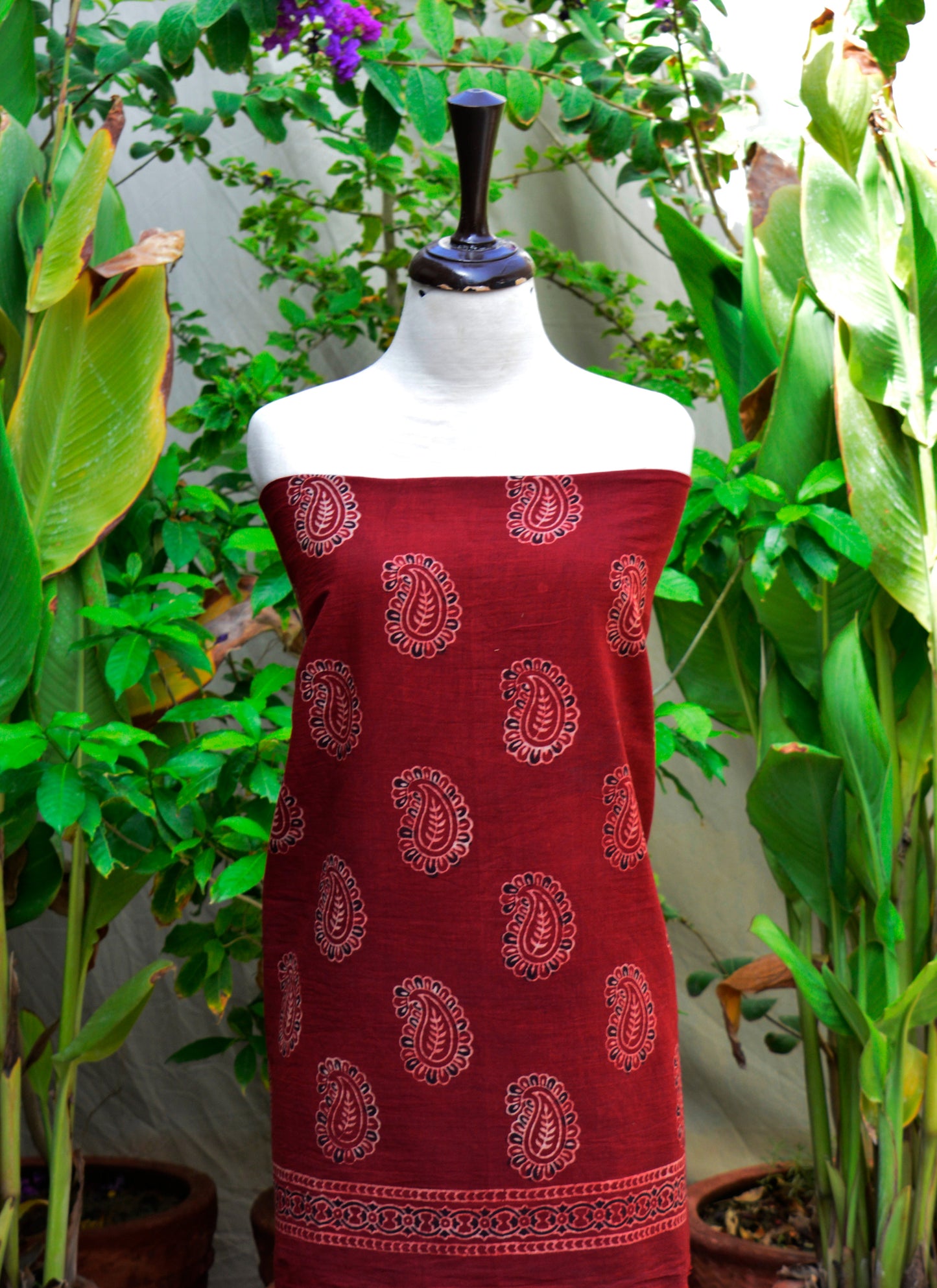 Ajrak Anbi Redish Maroon Organic Dye Two-Piece – Luxury Hand Block Print Ajrak Design Dress