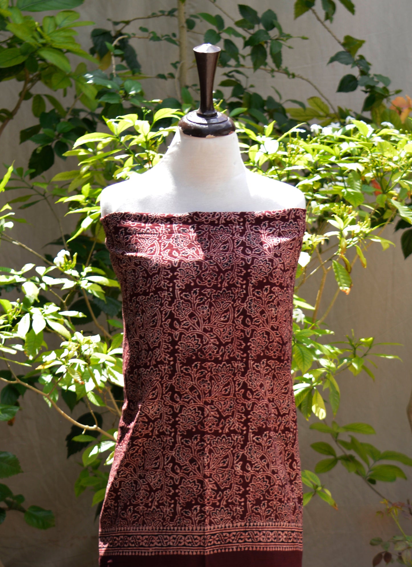 Ajrak Design Dress Floral Bel Maroon – Organic Dye Hand Block Printed Two-Piece (Lawn)