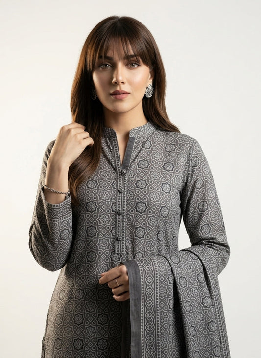 Ajrak Design Dress Grey Moroccan – Organic Dye Hand Block Printed Two‑Piece (Lawn)