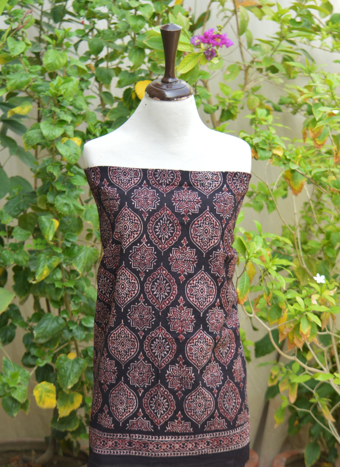 Organic Dye Hand Block Printed Ajrak Design Dress Two Tone Badam – Unstitched Lawn Two-Piece (Shirt & Dupatta)